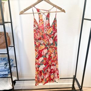 Red floral mini dress